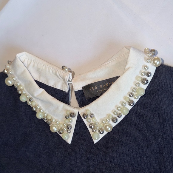 Ted Baker London Blue Sweater with Pearl Collar - Picture 8 of 9